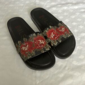 Melissa black patent leather slides size 8